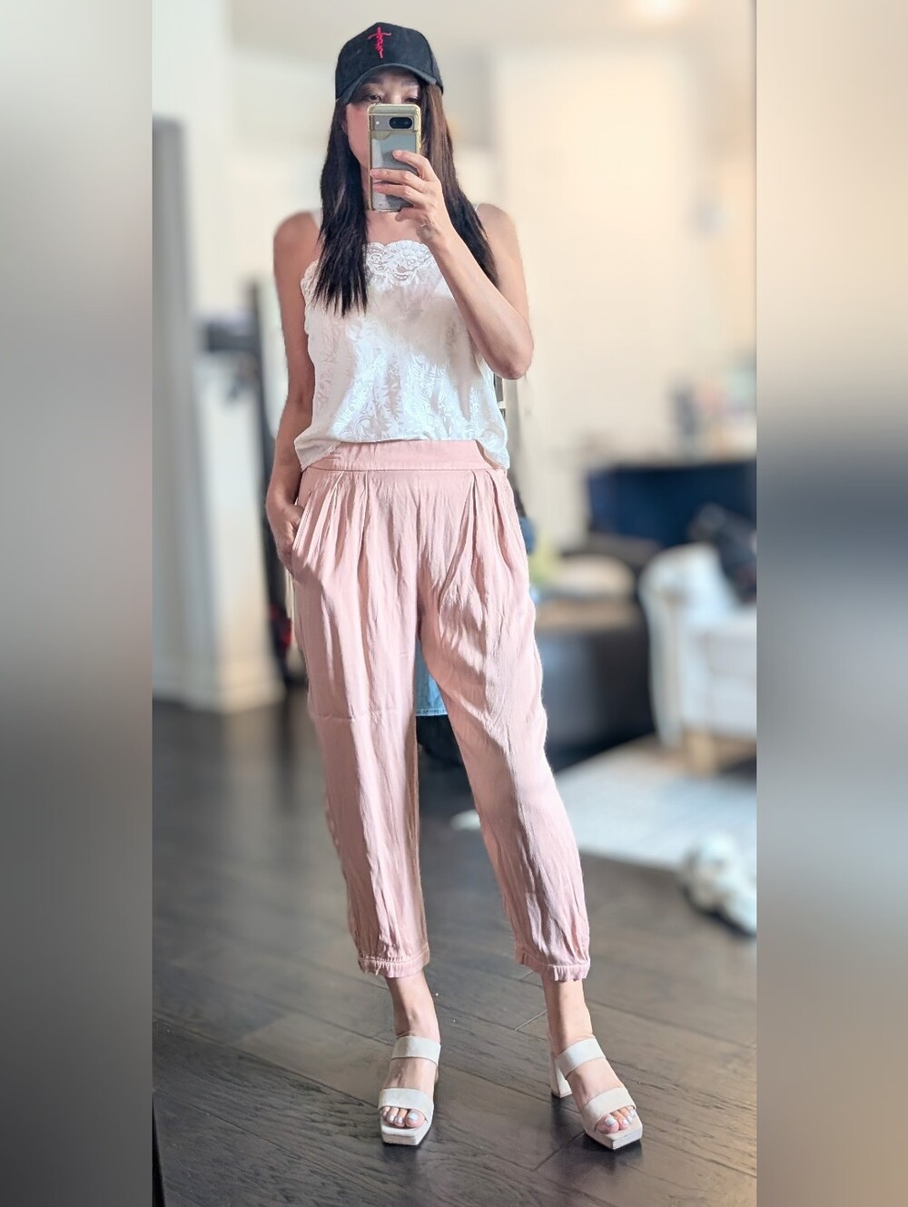 Gap Satin Drapey Cropped Trouser Pants in Evening Sand Pink Size S